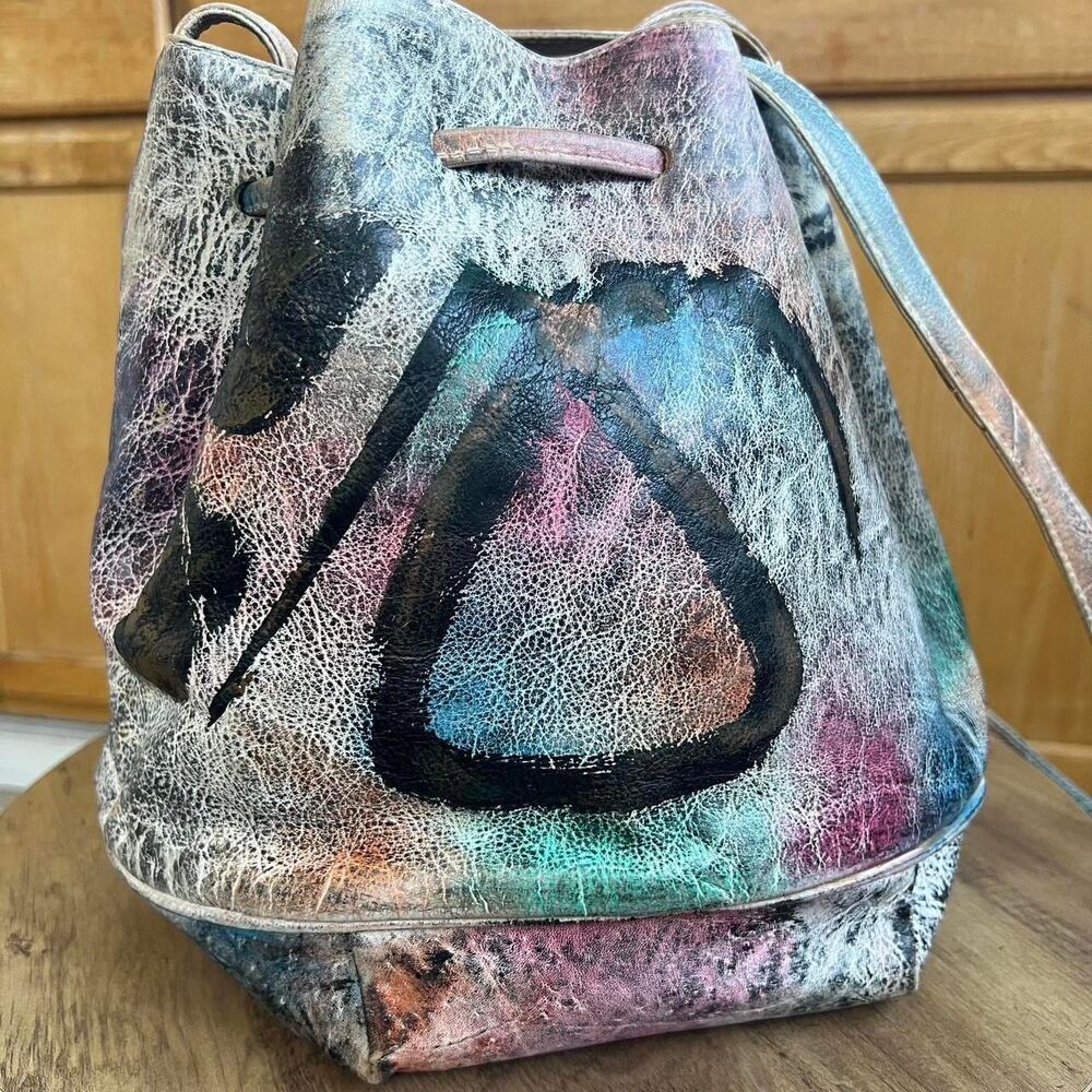 Vintage Botary Women's Multi Hand painted Crossbody Genuine leather Buckey Bag - Picture 2 of 7